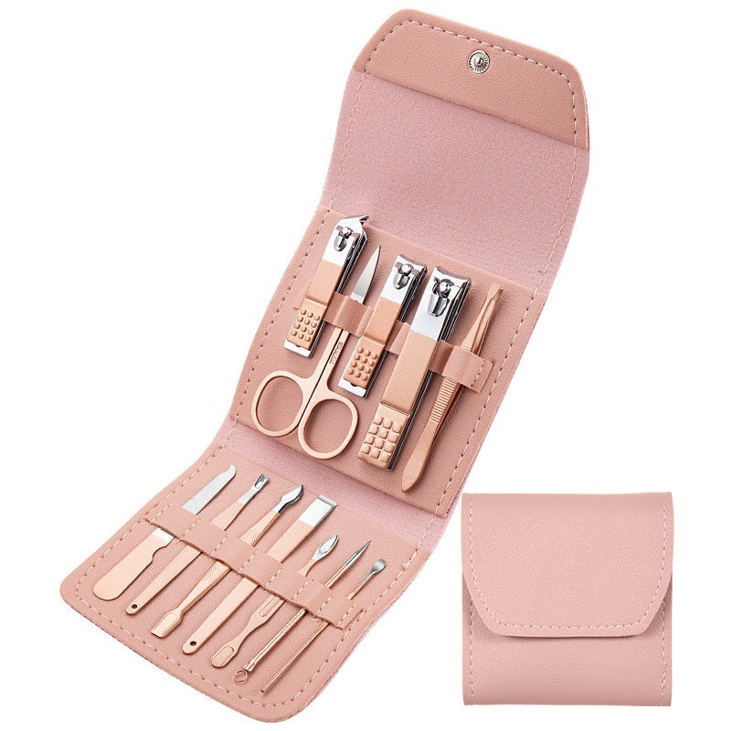 Maniküre- und Pediküre-Set mit PU-Lederetui Nagelknipser LuminaBeauty Rosa  