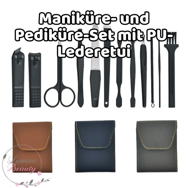 Maniküre- und Pediküre-Set mit PU-Lederetui Nagelknipser LuminaBeauty   